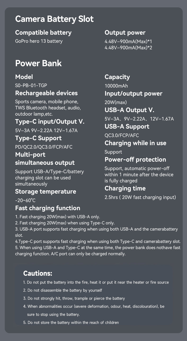 Power Bank For Hero 11/10/9/8/7/6/5 Batteries
