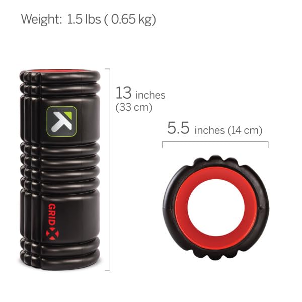 TriggerPoint Grid X Foam Roller – Extra-Firm Density for Deep Tissue Massage, Muscle Pain Relief & Recovery, Compact & Travel-Friendly, Sweat-Proof Surface, Supports 550 lbs/250 kg, 33cm, Black