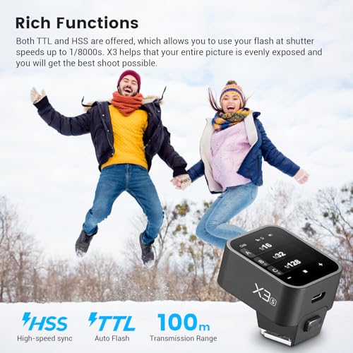 Godox X3-S TTL Wireless Flash Trigger for Sony Camera, 1/8000s HSS TTL TCM Function, Built-in Battery Touchscreen Flash Transmitter Compatible with Sony A7IV A7C A7M4 A7R A7RIII