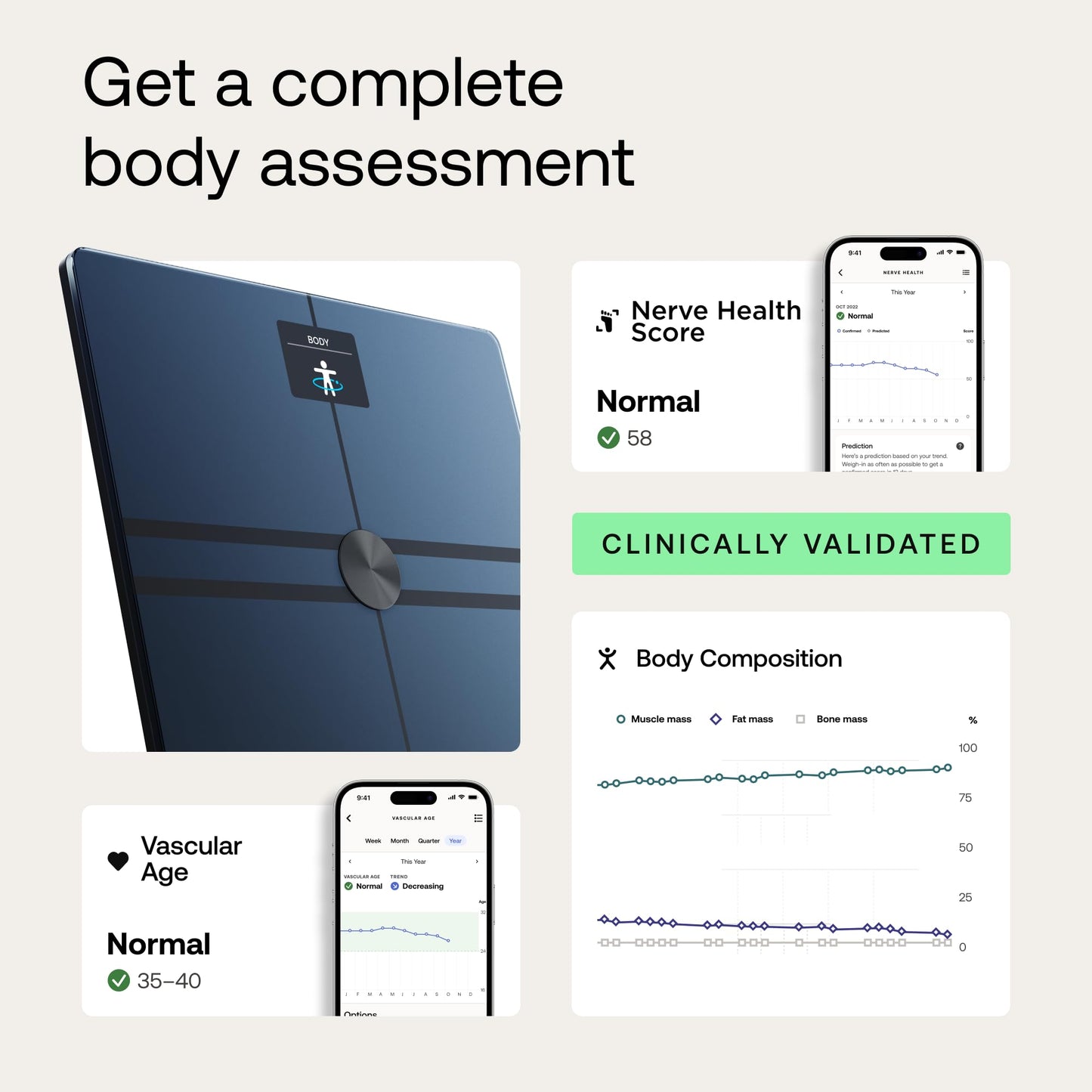WITHINGS Body Comp - Scale for Body Weight and Complete Body Analysis, Wi-Fi & Bluetooth Scale with Color Screen, Digital Scale with Accurate Visceral Fat, Heart Heath - Compatible with Apple Health