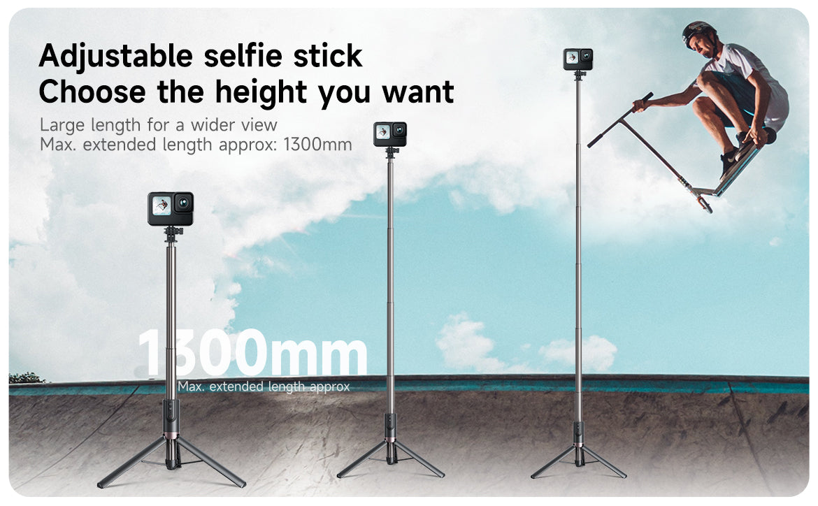 TELESIN Upgraded 1.3m Bluetooth Remote Control Selfie Stick for GoPro/Phone