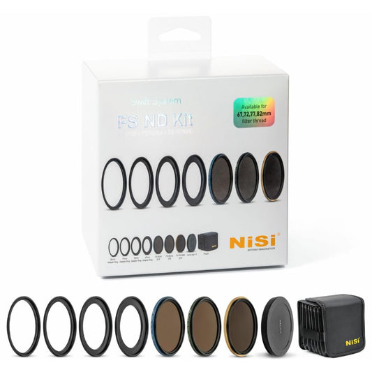 NiSi 67mm-82mm Swift FS ND Filter Kit - Full Spectrum Neutral Density ND8 (3 Stop), ND64 (6 Stop), ND1000 (10 Stop) - 82mm Swift System Press-On Filters with 67mm/72mm/77mm/82mm Thread Adapters