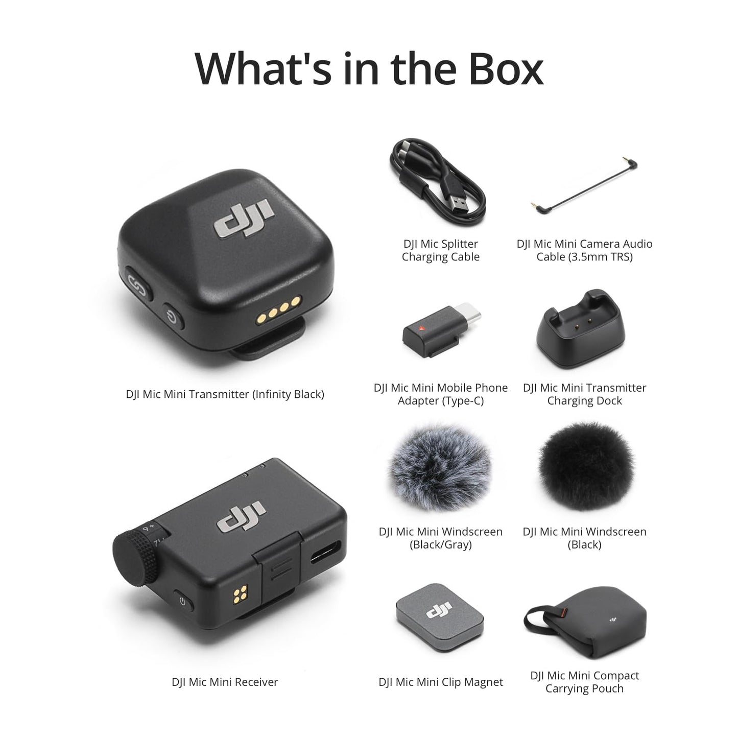 DJI Mic Mini (1 TX + 1 RX), Ultralight, Detail-Rich Audio, Noise Cancelling, Automatic Limiting, Wireless Microphone for Camera/iPhone/Android, Vlog, Streaming, 400m Transmission