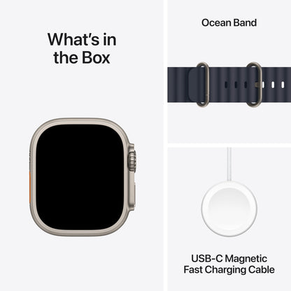 Apple Watch Ultra 2 GPS + Cellular 49mm Smartwatch, Sports Watch with Natural Rugged Titanium Case with Navy Ocean Band. Fitness Tracker, Precision GPS, Extra-Long Battery Life