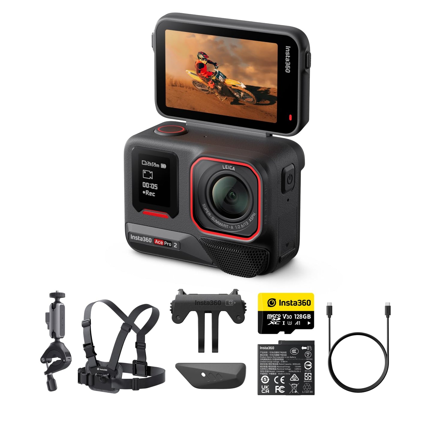 Insta360 Ace Pro 2 Bike Bundle- 8K Waterproof Action Camera Co-Engineered with Leica, 1/1.3" Sensor, Dual AI Chip, Leading Low Light, Sup