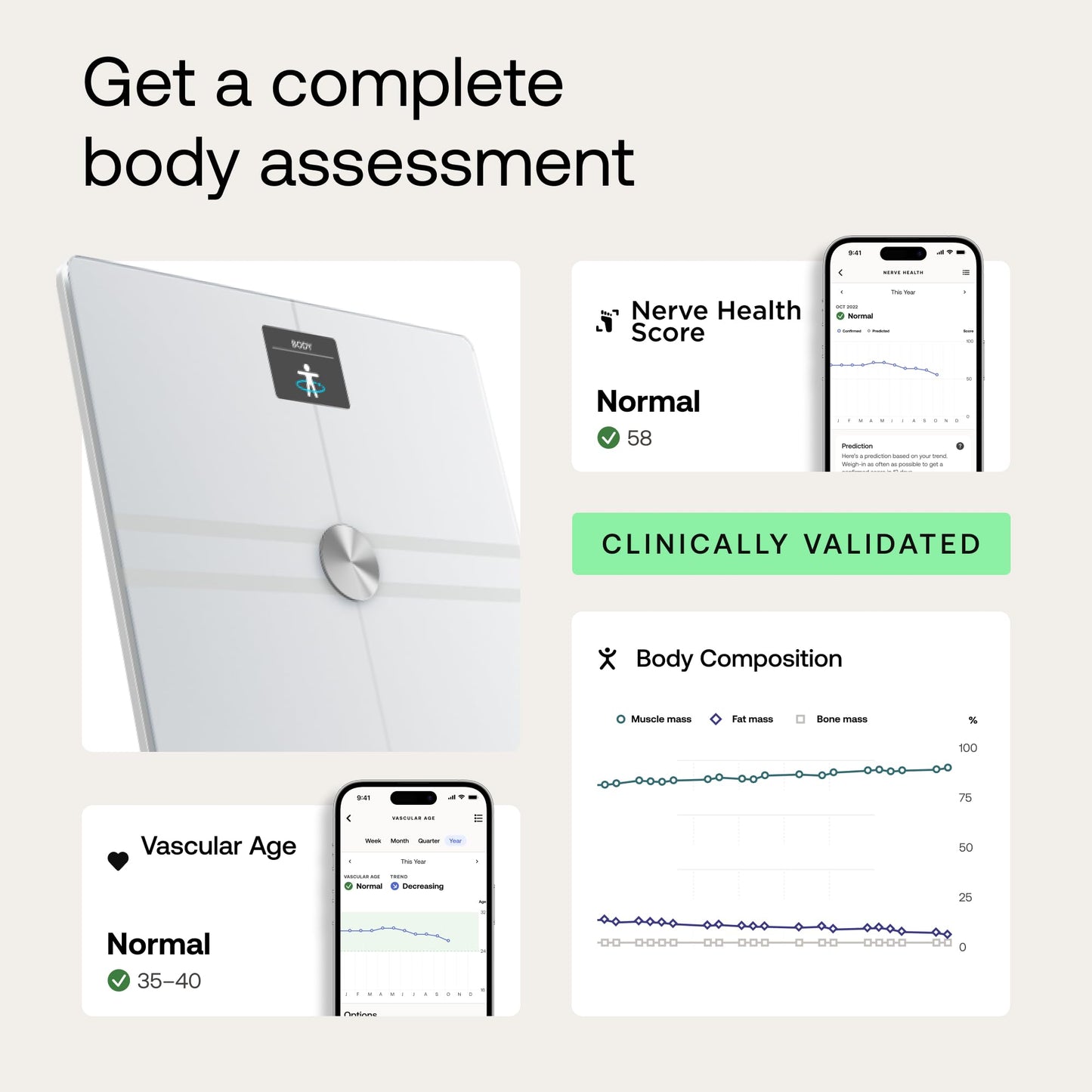 WITHINGS Body Comp - Scale for Body Weight and Complete Body Analysis, Wi-Fi & Bluetooth Scale with Color Screen, Digital Scale with Accurate Visceral Fat, Heart Heath - Compatible with Apple Health