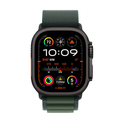 Apple Watch Ultra 2 GPS + Cellular 49mm Smartwatch, Sports Watch with Black Rugged Titanium Case and Dark Green Alpine Loop - S. Fitness Tracker, Extra-Long Battery Life, Carbon Neutral