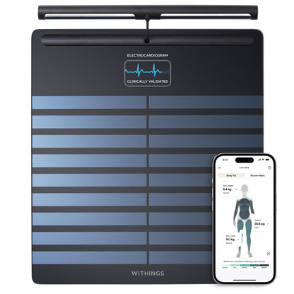 WITHINGS Body Scan - Connected WiFi Scale to Improve Your Health, BIA Personal Scale, Body Composition Analysis, Body Fat, Muscle Mass, Water Percentage, Electrocardiogram, Black