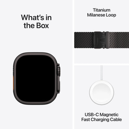 Apple Watch Ultra 2 GPS + Cellular 49mm Smartwatch with Black Rugged Titanium Case with Black Milanese Loop Strap