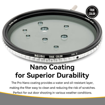 NiSi 67mm True Color ND-Vario 1-5 Stops (0.3-1.5), Variable ND ND2-ND32, Nano-Coating with Optical Glass