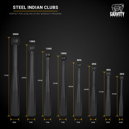 GRAVITY FITNESS Steel Indian Clubs - Club Mace for Functional Training, Grip Strength & Full-Body Workout - Cast Iron Clubbell Weights for Home Gym Strength Training (20kg)