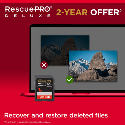 SanDisk 512GB Extreme PRO SDXC card, SD Card, V60 Memory card, 6K & 4K UHD, up to 280 MB/s, Shock, Temperature, Water and X-Ray Proof, RescuePro Deluxe data recovery software, UHS-II, Class 10, U3