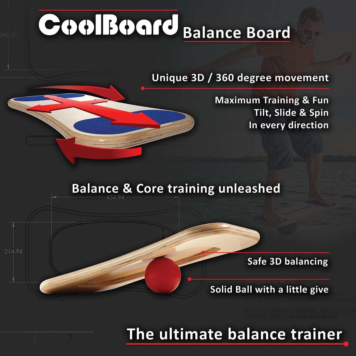 Porto LongTail 2in1-3D Balance Board / Core Trainer & Superior Wobble Board