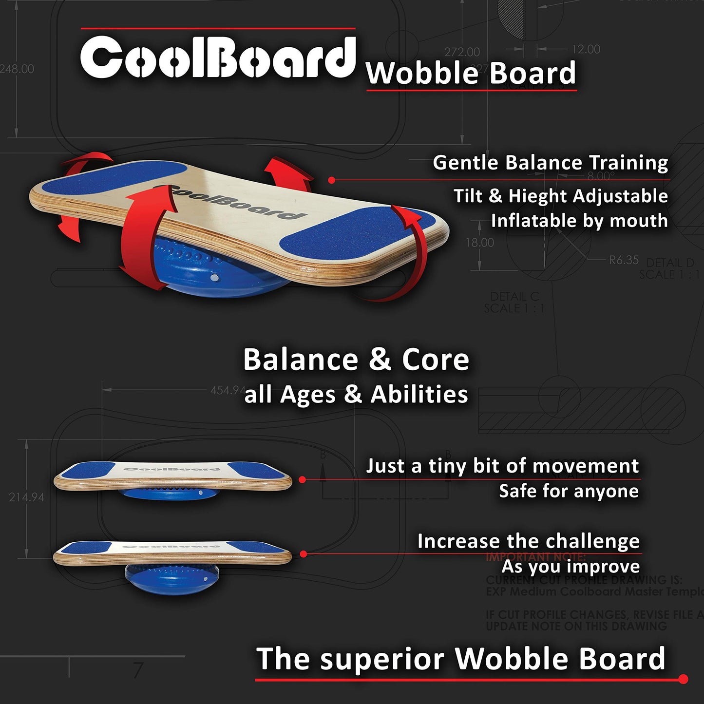 Porto LongTail 2in1-3D Balance Board / Core Trainer & Superior Wobble Board