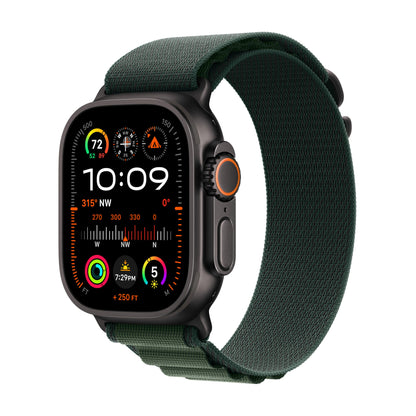 Apple Watch Ultra 2 GPS + Cellular 49mm Smartwatch, Sports Watch with Black Rugged Titanium Case and Dark Green Alpine Loop - S. Fitness Tracker, Extra-Long Battery Life, Carbon Neutral