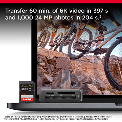 SanDisk 512GB Extreme PRO SDXC card, SD Card, V60 Memory card, 6K & 4K UHD, up to 280 MB/s, Shock, Temperature, Water and X-Ray Proof, RescuePro Deluxe data recovery software, UHS-II, Class 10, U3