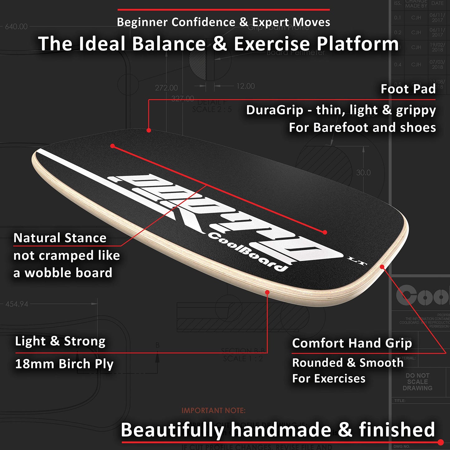 CoolBoard Premium Wobble Boards - Balance, Stabilisation & Core Training for All Abilities – Adjustable - For Fitness, Physio, Standing Desk, Sensory, ADHA, Dyslexia & Movement while Sitting