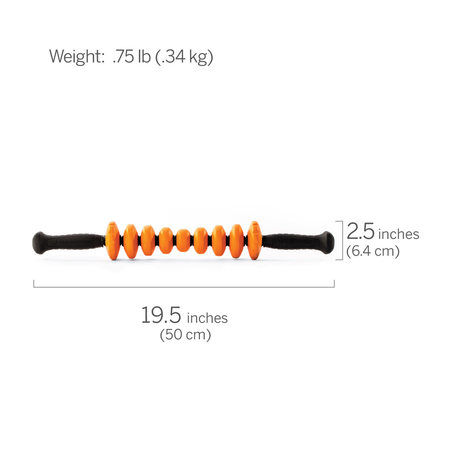 TRIGGERPOINT STK, Contour Massage Cane Stick, Handheld Foam Roller Deep Tissue Muscle Massage, Grey and Orange, 19.5 Inch/50 cm